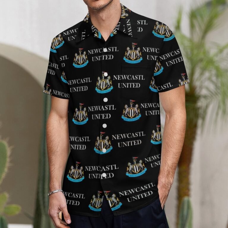 Newcastle United Kurzärmelige Herrenhemden, Passform Sommer Kurzarm Casual Button-Down Hemden