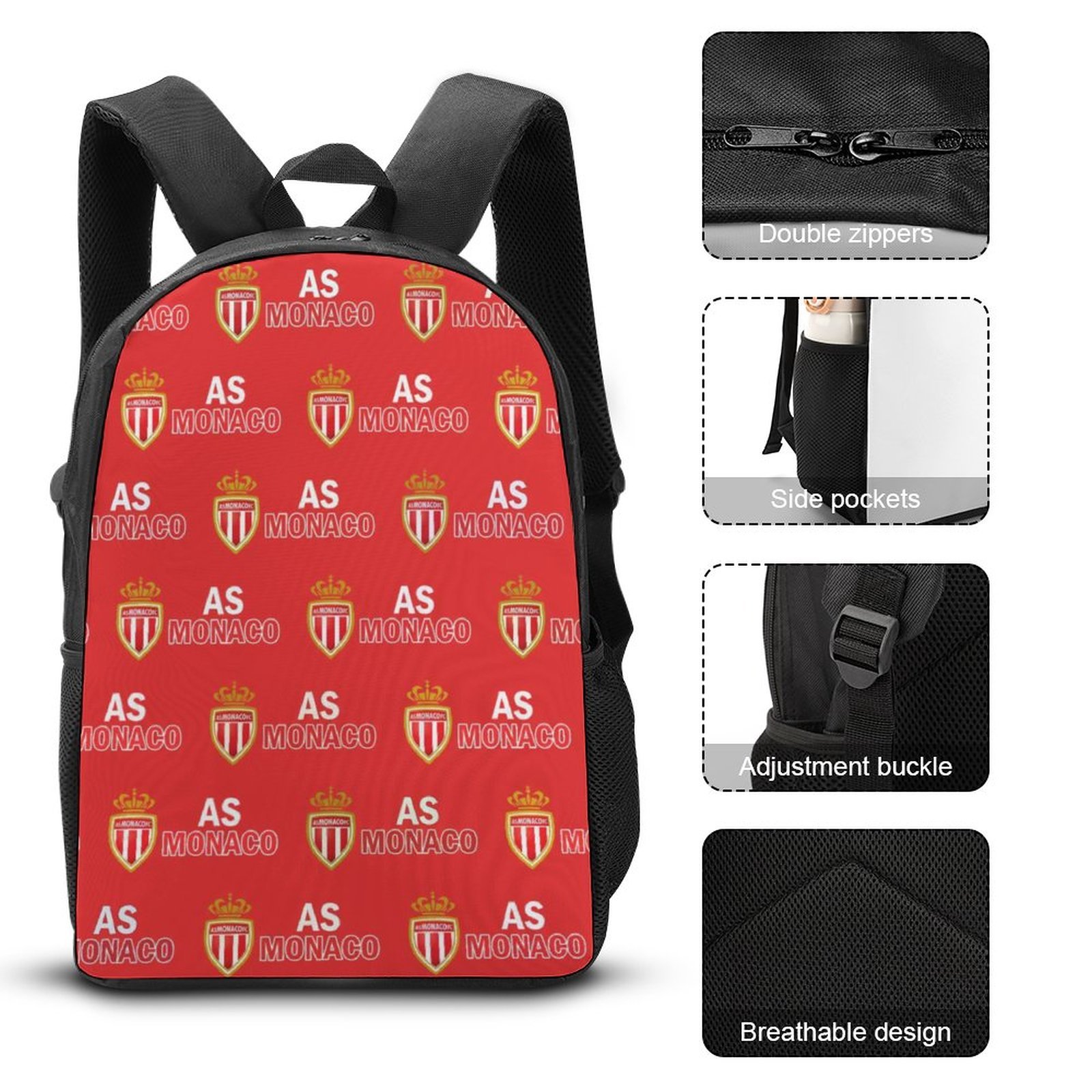 AS Monaco Student Schulranzen Lunchbag Stifttasche Kombination AS Monaco Student Schulranzen Lunchbag Stifttasche Kombination