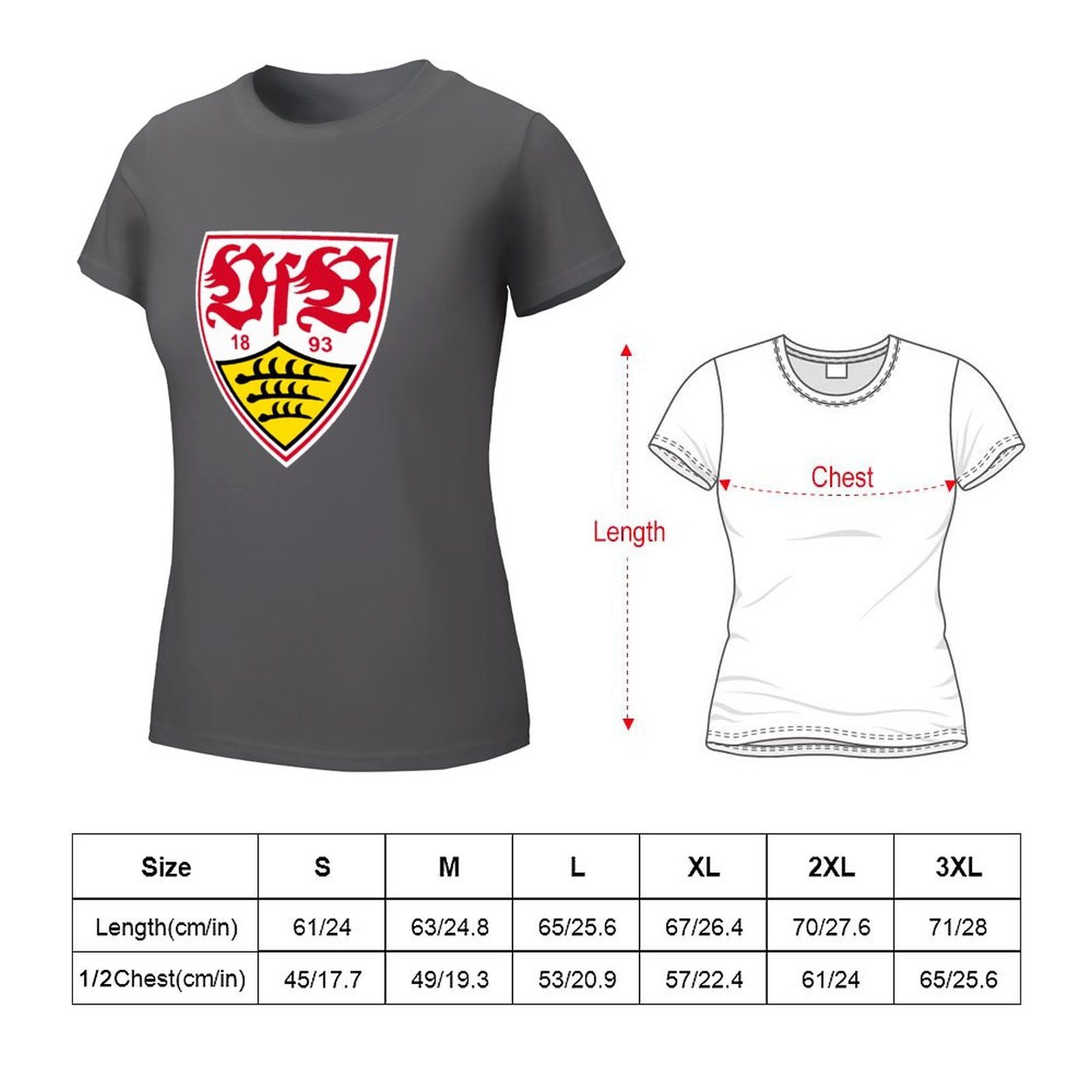 VfB Stuttgart Damen Kurzarm Rundhals T-Shirt Casual Sommer Tops VfB Stuttgart Damen Kurzarm Rundhals T-Shirt Casual Sommer Tops