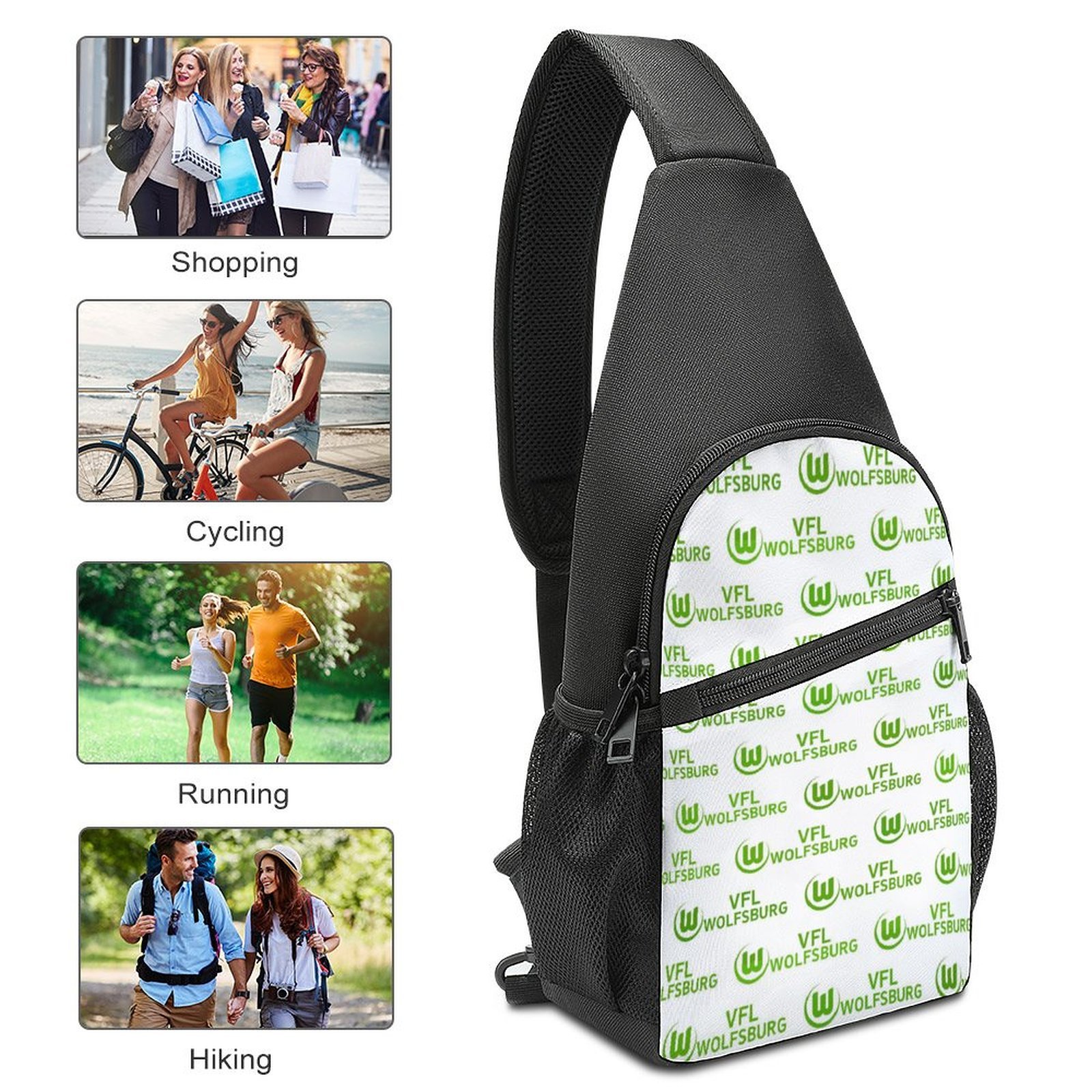 VfL Wolfsburg Crossbody Backpack Leichte Umhängetaschen Sling-Rucksack VfL Wolfsburg Crossbody Backpack Leichte Umhängetaschen Sling-Rucksack