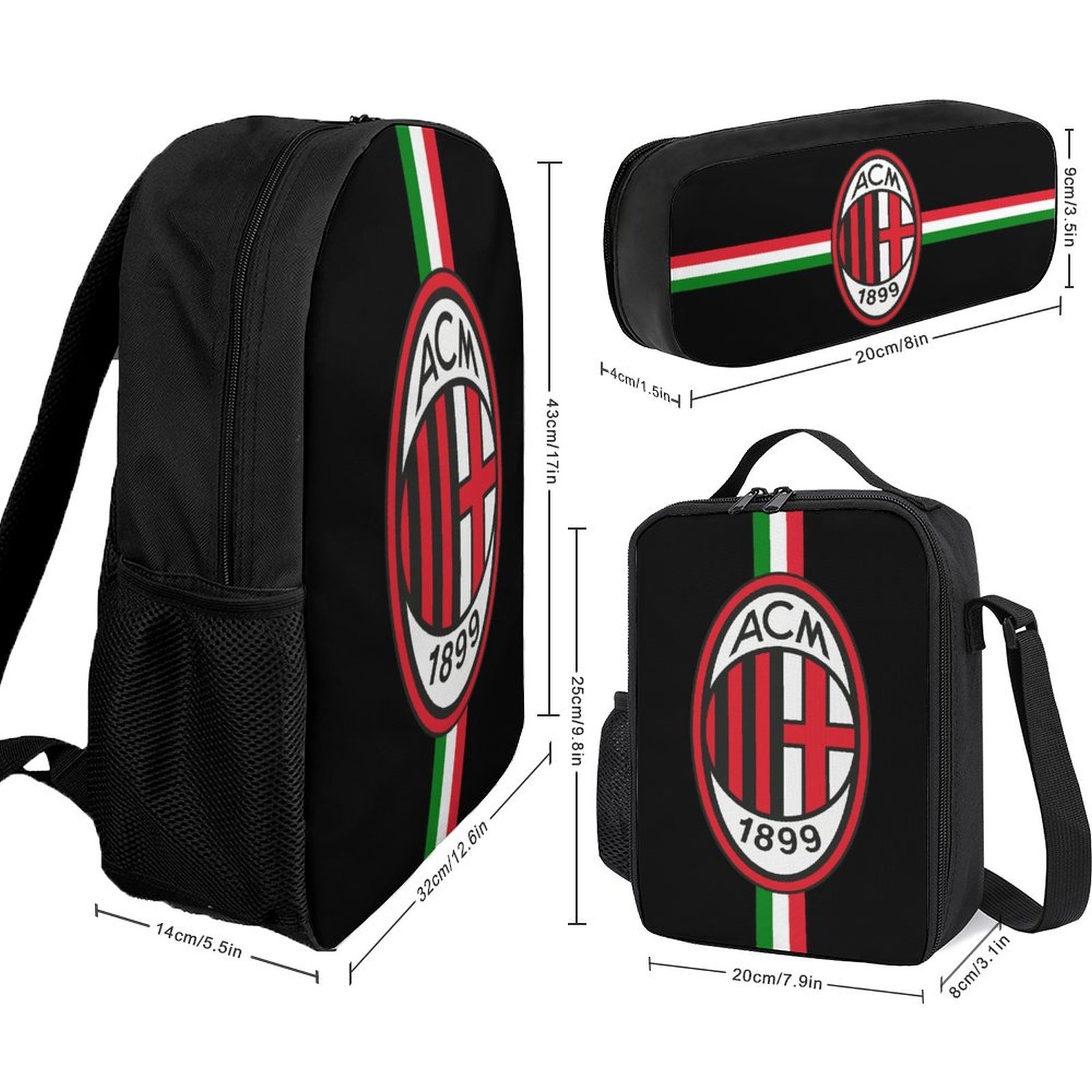 AC Mailand Student Schulranzen Lunchbag Stifttasche Kombination AC Mailand Student Schulranzen Lunchbag Stifttasche Kombination