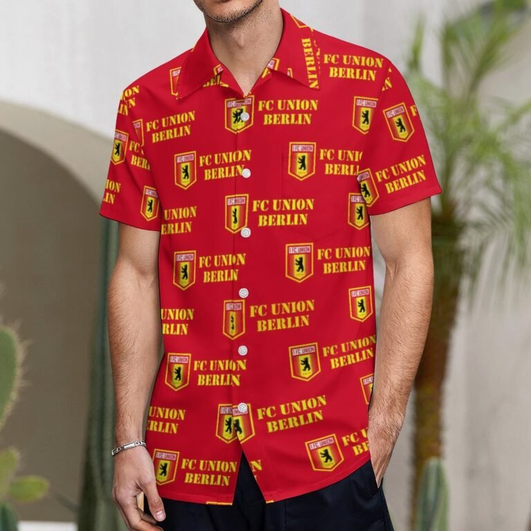 FC Union Berlin Kurzärmelige Herrenhemden, Passform Sommer Kurzarm Casual Button-Down Hemden