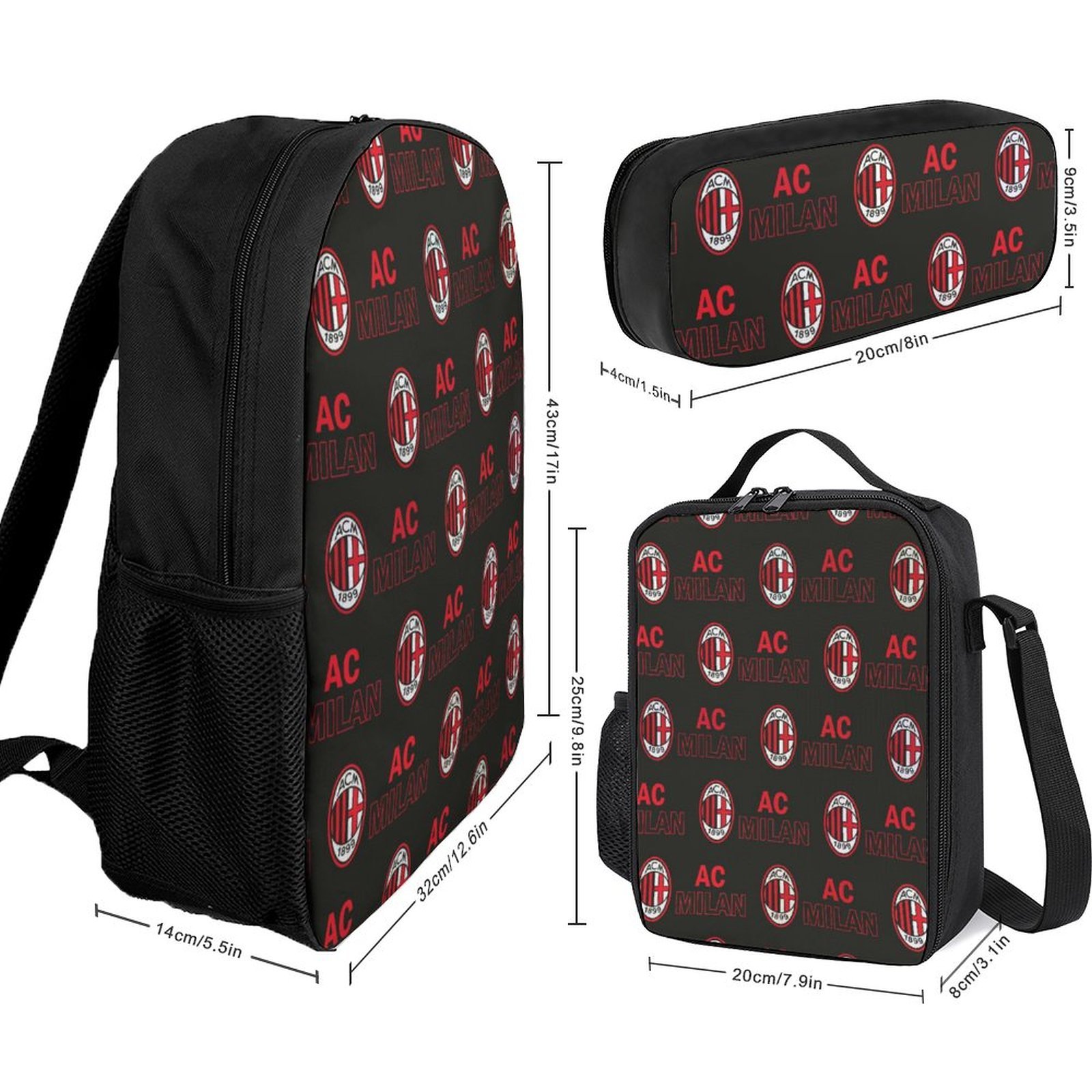 AC Mailand Student Schulranzen Lunchbag Stifttasche Kombination AC Mailand Student Schulranzen Lunchbag Stifttasche Kombination