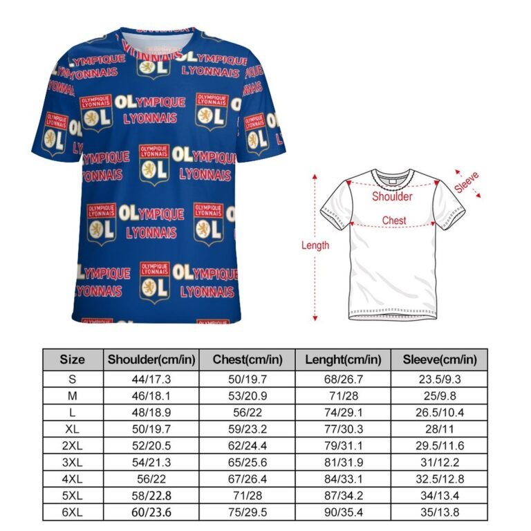 Olympique Lyonnais Unisex 3D Vollständig Druck Kurzarm T-Shirts Beiläufige Tee Tops