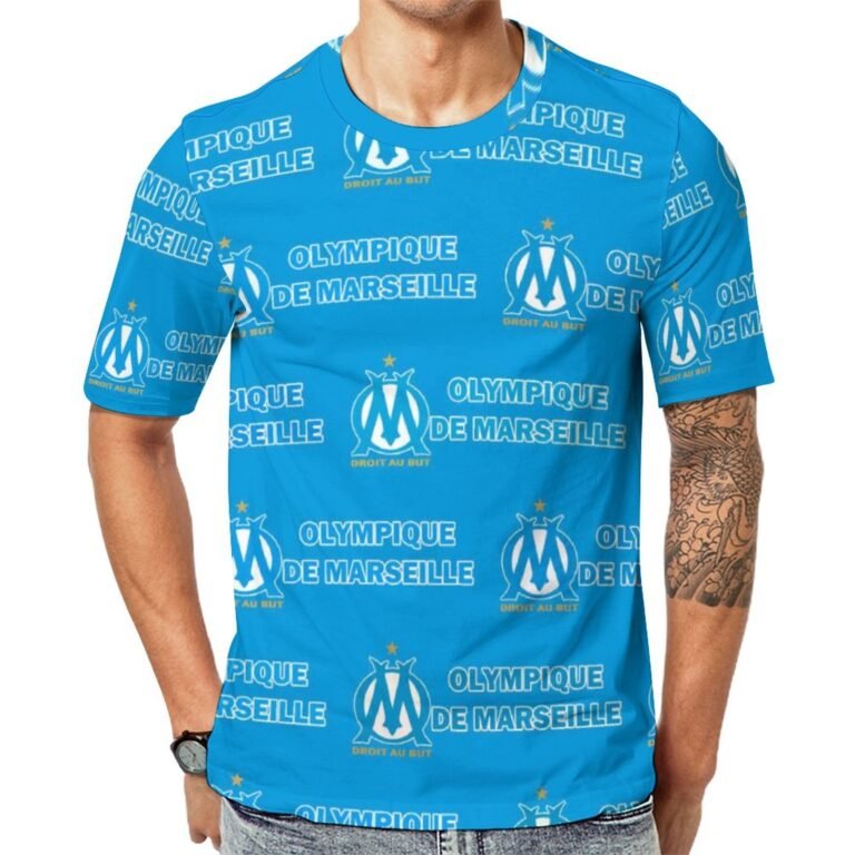 Olympique Marseille Unisex 3D Vollständig Druck Kurzarm T-Shirts Beiläufige Tee Tops