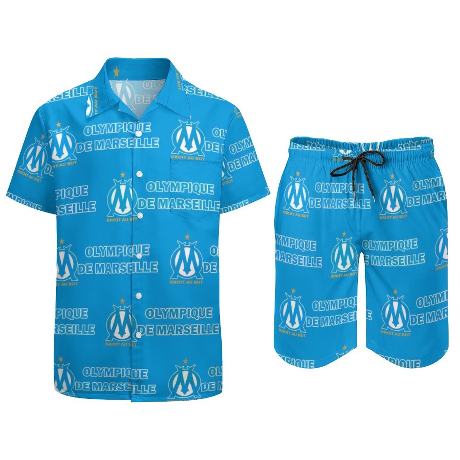 Olympique De Marseille Lässiges Strandbekleidungsset Kurzärmeliges Hemd Plus Strandhose Olympique De Marseille Lässiges Strandbekleidungsset Kurzärmeliges Hemd Plus Strandhose