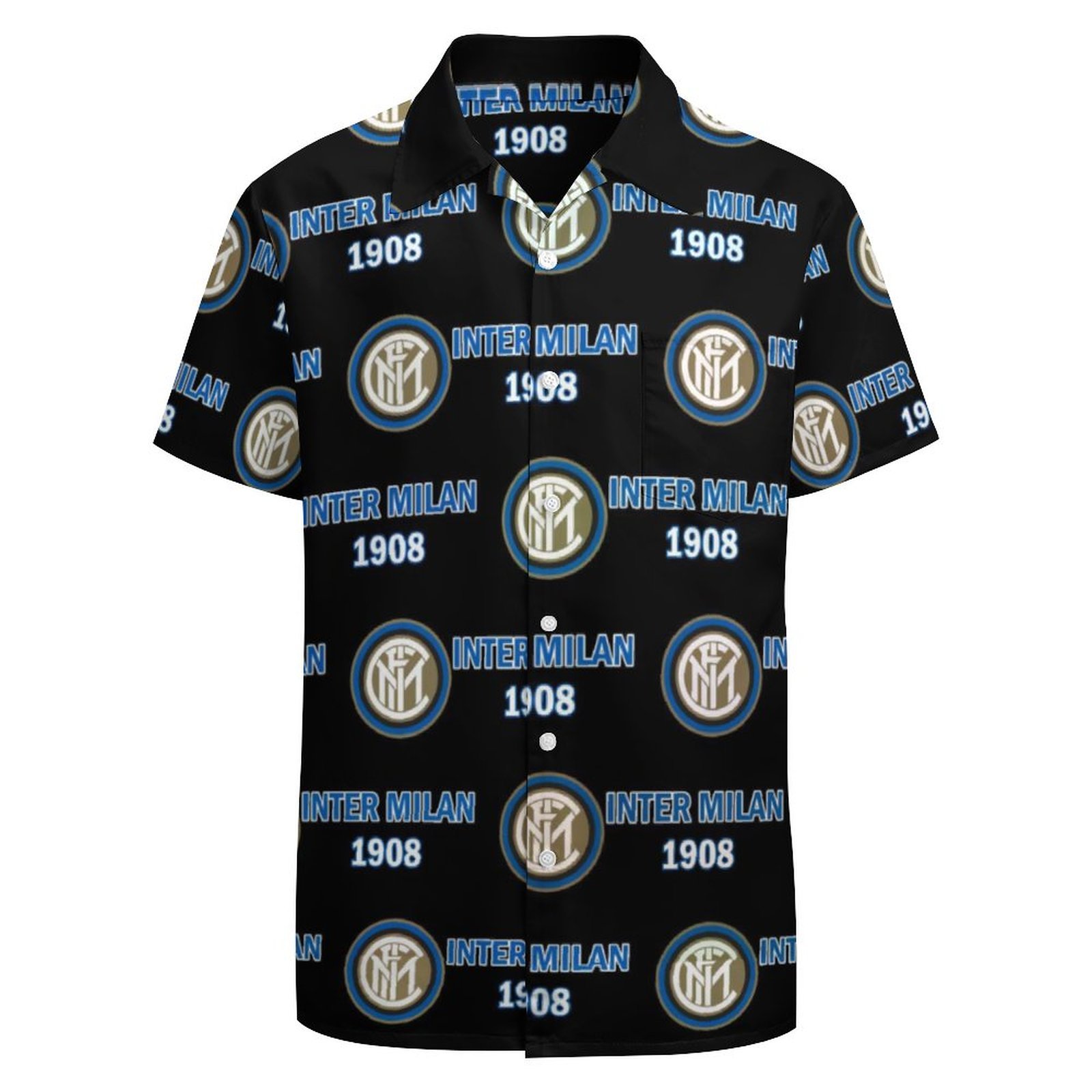 Inter Mailand Kurzärmelige Herrenhemden, Passform Sommer Kurzarm Casual Button-Down Hemden Inter Mailand Kurzärmelige Herrenhemden, Passform Sommer Kurzarm Casual Button-Down Hemden