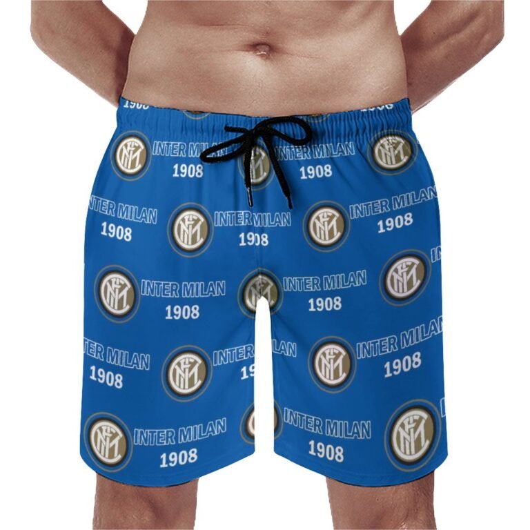 Inter Mailand Herren Badehose Schnelltrocknende Strandshorts Mit Tasche Kordelzug Shorts