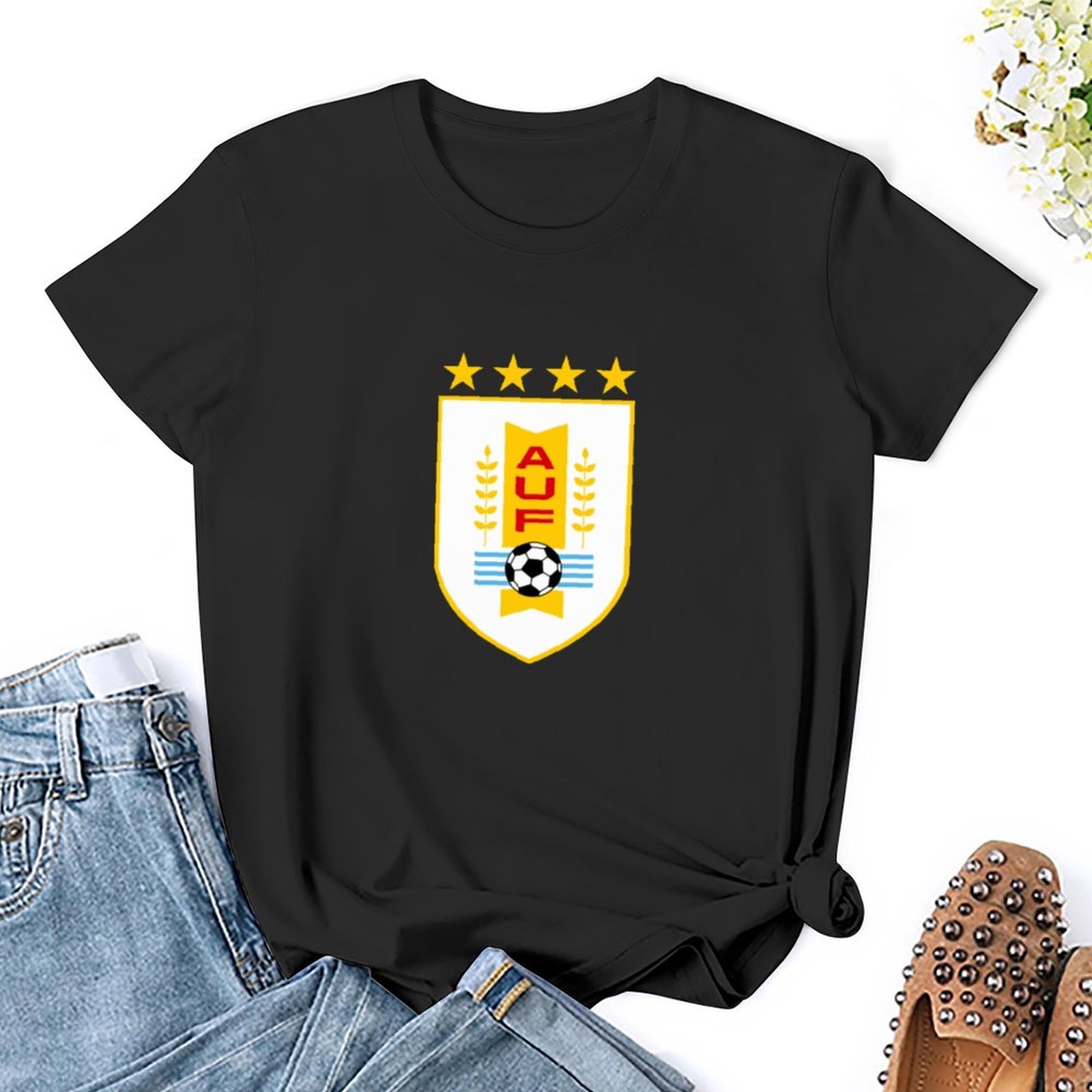 Uruguay Damen Kurzarm Rundhals T-Shirt Casual Sommer Tops Uruguay Damen Kurzarm Rundhals T-Shirt Casual Sommer Tops