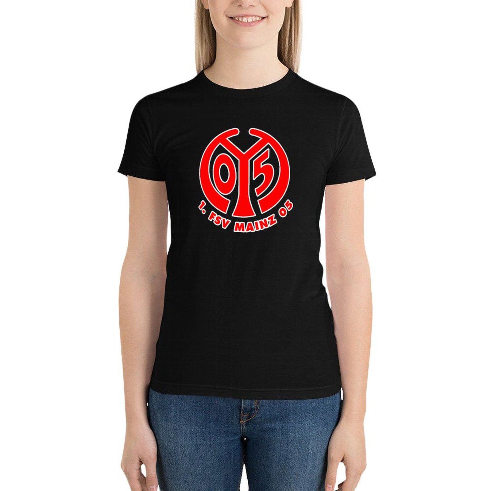 Mainz 05 Damen Kurzarm Rundhals T-Shirt Casual Sommer Tops Mainz 05 Damen Kurzarm Rundhals T-Shirt Casual Sommer Tops