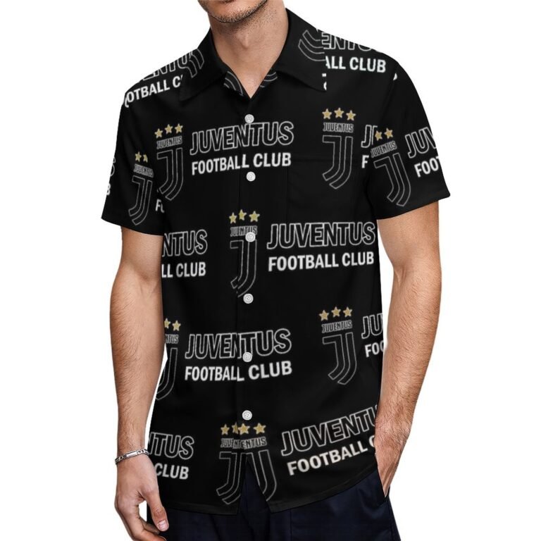 Juventus FC Kurzärmelige Herrenhemden, Passform Sommer Kurzarm Casual Button-Down Hemden