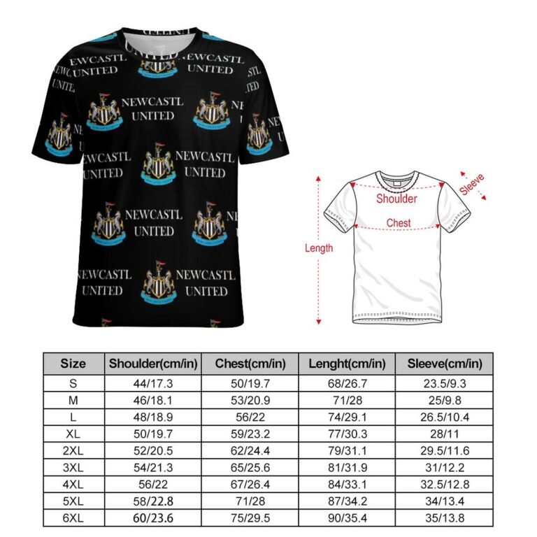 Newcastle United Unisex 3D Vollständig Druck Kurzarm T-Shirts Beiläufige Tee Tops