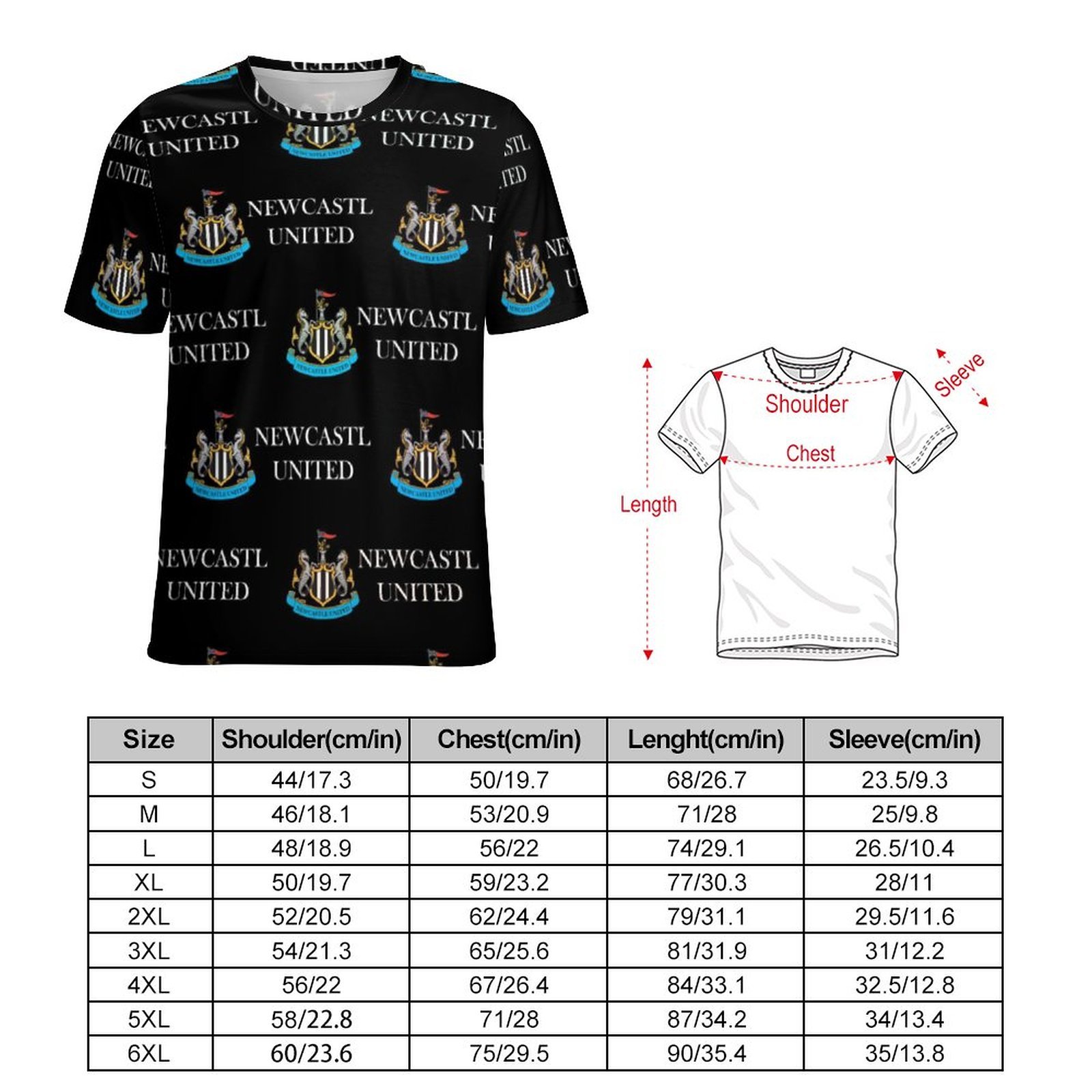 Newcastle United Unisex 3D Vollständig Druck Kurzarm T-Shirts Beiläufige Tee Tops Newcastle United Unisex 3D Vollständig Druck Kurzarm T-Shirts Beiläufige Tee Tops