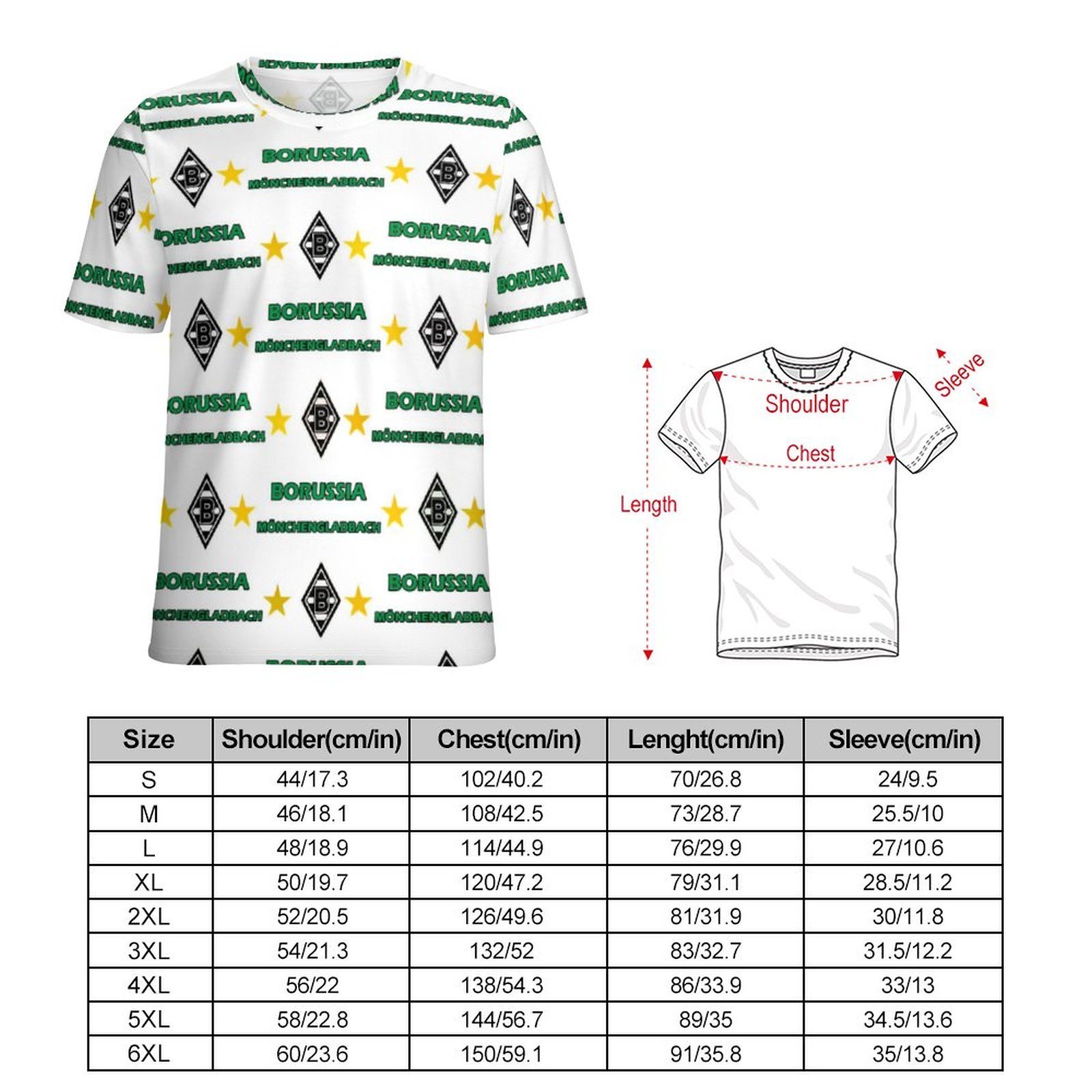 Borussia Mönchengladbach 3D Vollständig Druck Kurzarm T-Shirts Beiläufige Tee Tops Borussia Mönchengladbach 3D Vollständig Druck Kurzarm T-Shirts Beiläufige Tee Tops