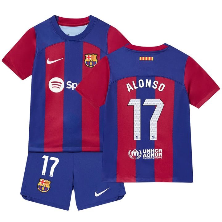 FC Barcelona Marcos Alonso 17 Heimtrikot Kinder Mini Kit 2023-2024 FC Barcelona Marcos Alonso 17 Heimtrikot Kinder Mini Kit 2023-2024