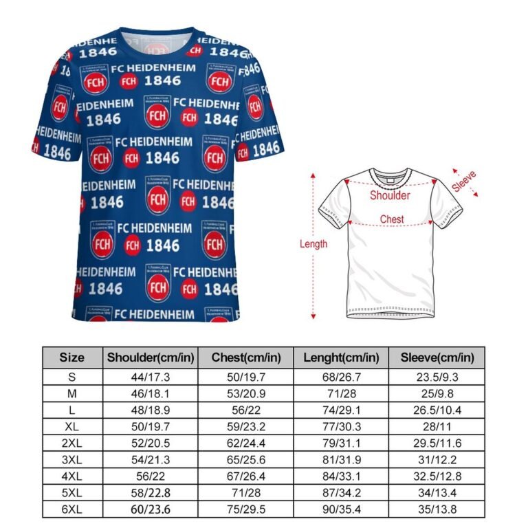 FC Heidenheim 3D Vollständig Druck Kurzarm T-Shirts Beiläufige Tee Tops
