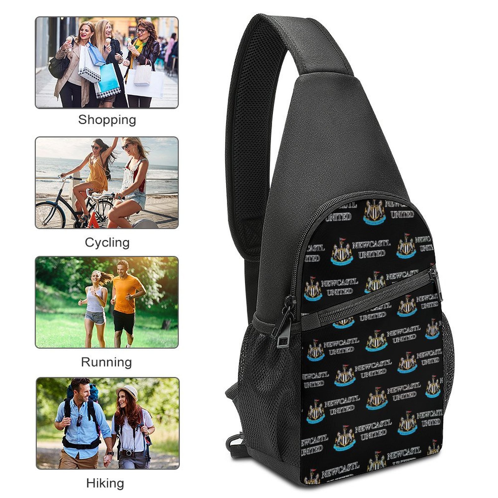 Newcastle United Crossbody Backpack Leichte Umhängetaschen Sling-Rucksack Newcastle United Crossbody Backpack Leichte Umhängetaschen Sling-Rucksack