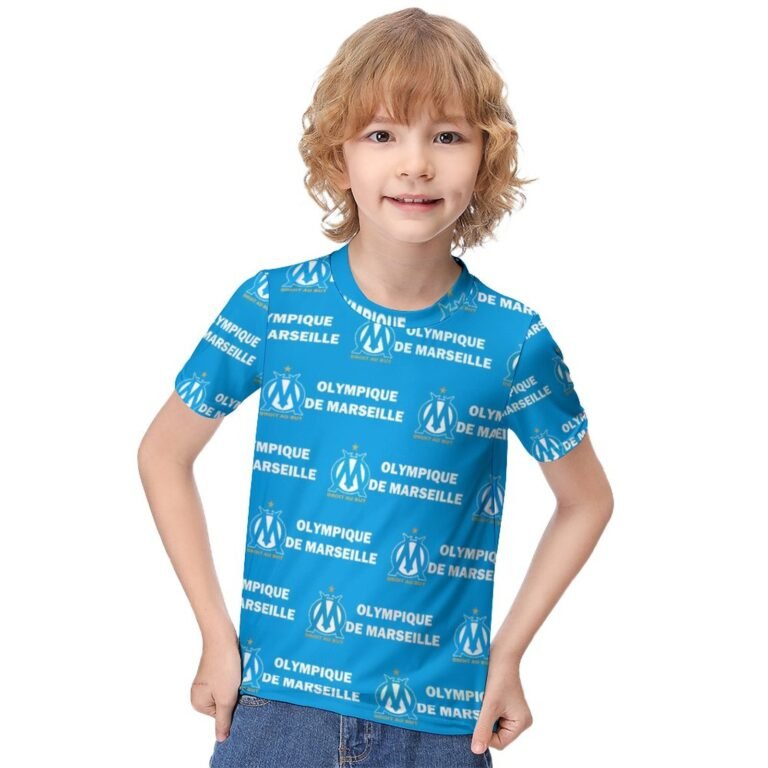 Olympique De Marseille Jungen Mädchen Kurzarm 3D-Druck T-Shirt Rundhals-Sommerhemd Tops