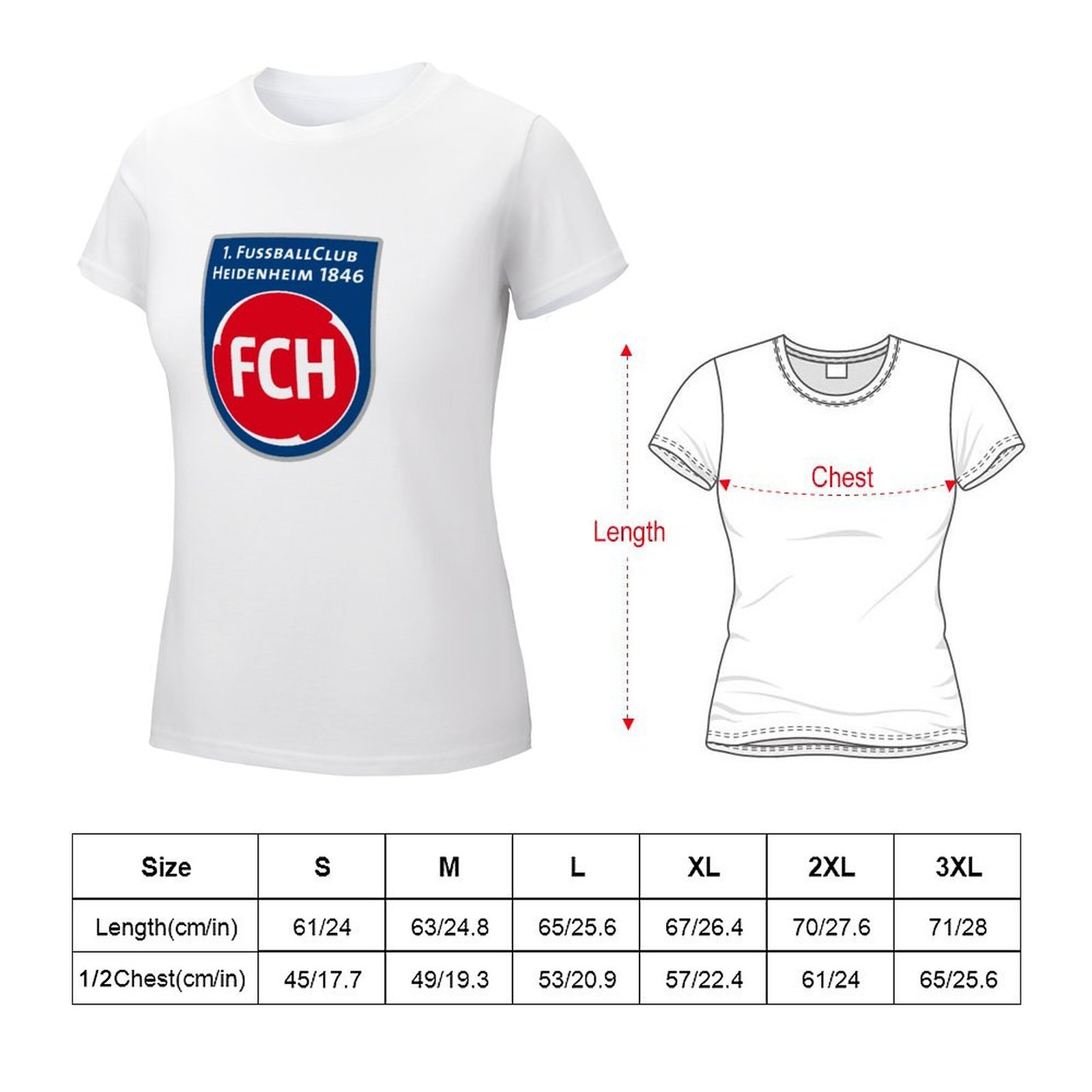 FC Heidenheim Damen Kurzarm Rundhals T-Shirt Casual Sommer Tops FC Heidenheim Damen Kurzarm Rundhals T-Shirt Casual Sommer Tops