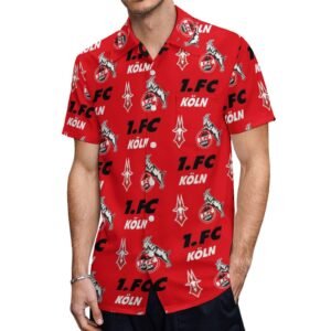 FC Köln Kurzärmelige Herrenhemden, Passform Sommer Kurzarm Casual Button-Down Hemden