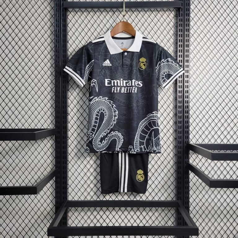 Real Madrid Chinesisch Drache Kinder Sondertrikot Mit Shorts - Schwarz