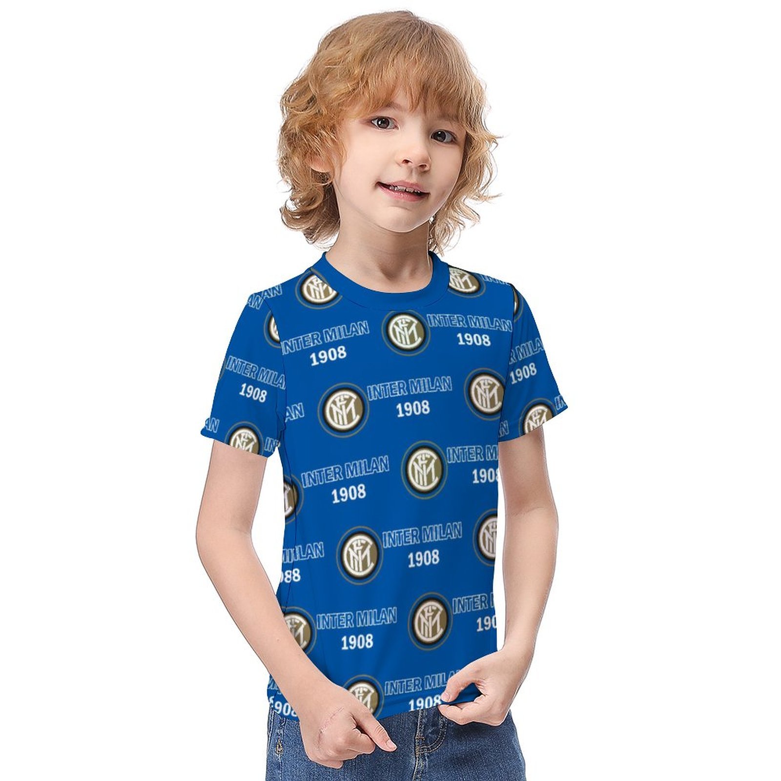 Inter Mailand Jungen Mädchen Kurzarm 3D-Druck T-Shirt Rundhals-Sommerhemd Tops Inter Mailand Jungen Mädchen Kurzarm 3D-Druck T-Shirt Rundhals-Sommerhemd Tops