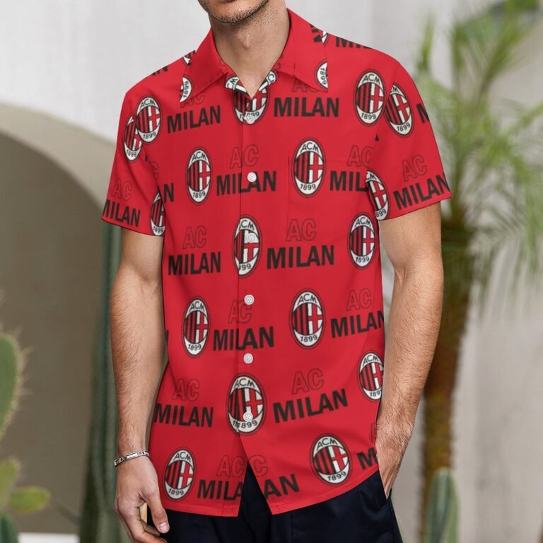 AC Mailand Kurzärmelige Herrenhemden, Passform Sommer Kurzarm Casual Button-Down Hemden