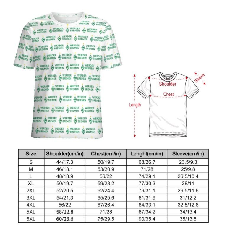 Werder Bremen Unisex 3D Vollständig Druck Kurzarm T-Shirts Beiläufige Tee Tops