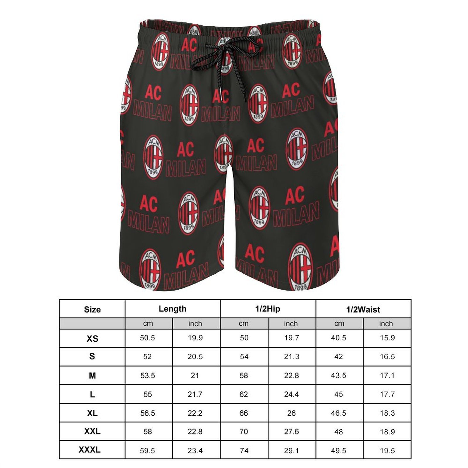 AC Mailand Herren Badehose Schnelltrocknende Strandshorts Mit Tasche Kordelzug Shorts AC Mailand Herren Badehose Schnelltrocknende Strandshorts Mit Tasche Kordelzug Shorts