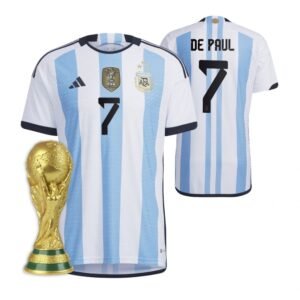Argentinien Rodrigo De Paul 7 Home Trikot WM 2022 Meister ( Mit Patch )