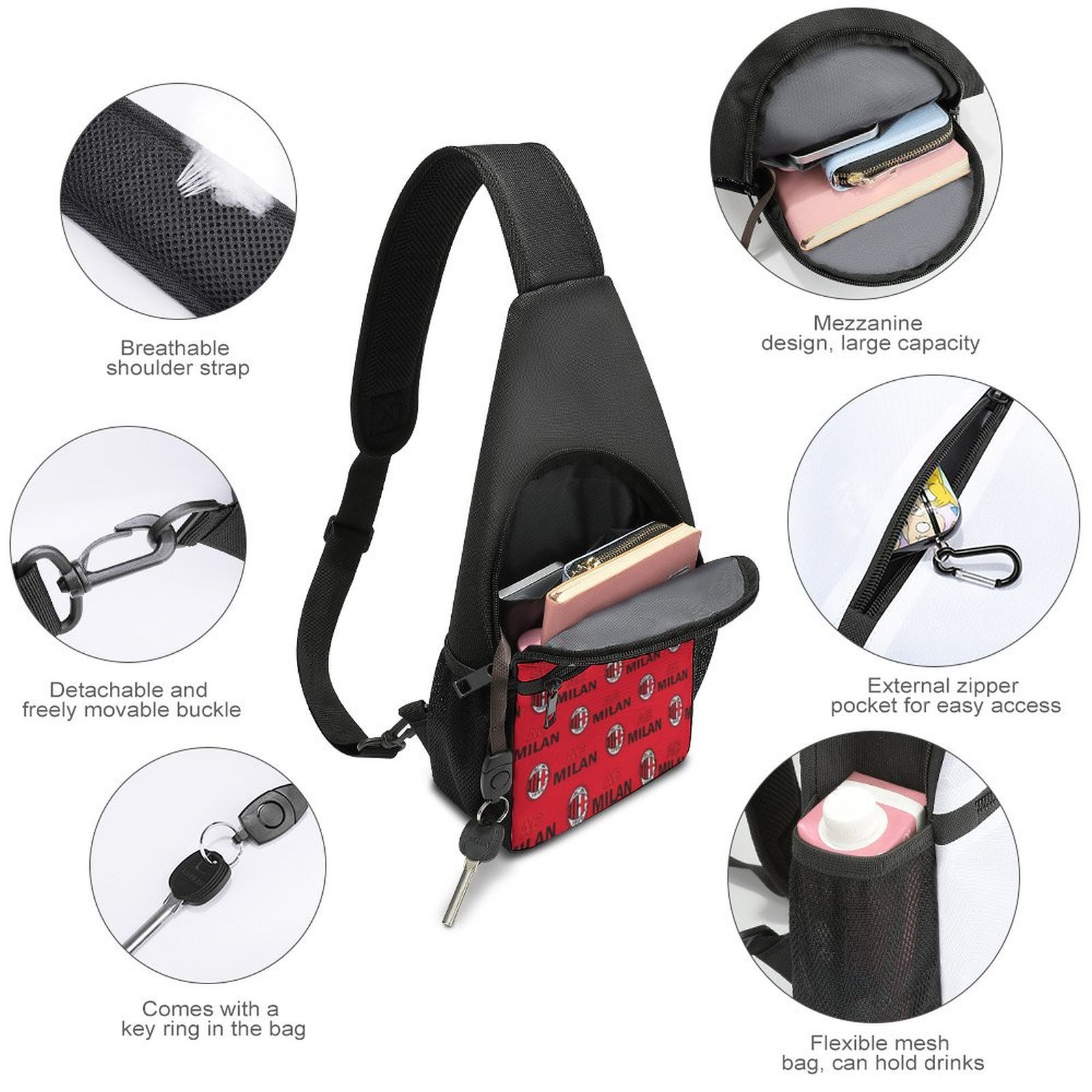 AC Mailand Crossbody Backpack Leichte Umhängetaschen Sling-Rucksack AC Mailand Crossbody Backpack Leichte Umhängetaschen Sling-Rucksack