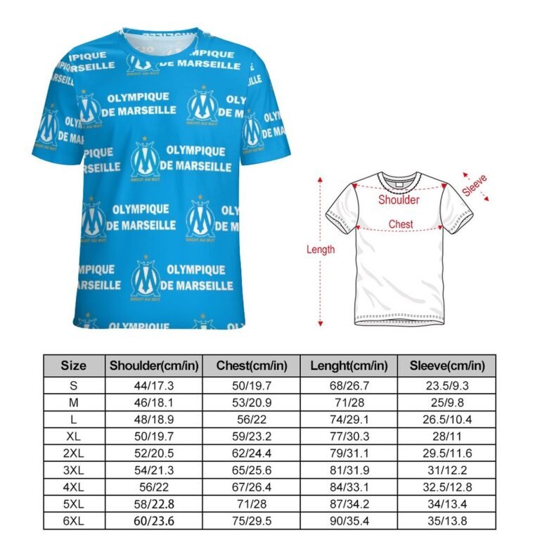 Olympique De Marseille Unisex 3D Vollständig Druck Kurzarm T-Shirts Beiläufige Tee Tops