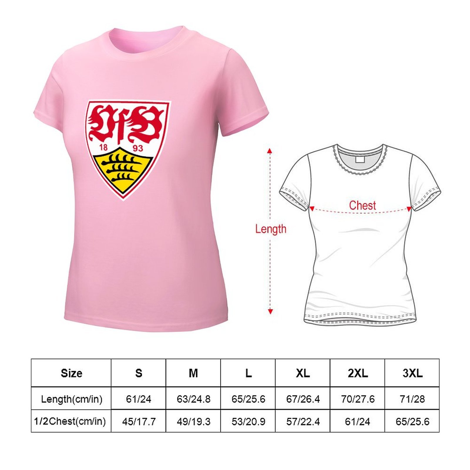 VfB Stuttgart Damen Kurzarm Rundhals T-Shirt Casual Sommer Tops VfB Stuttgart Damen Kurzarm Rundhals T-Shirt Casual Sommer Tops