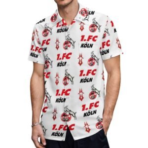 FC Köln Kurzärmelige Herrenhemden, Passform Sommer Kurzarm Casual Button-Down Hemden