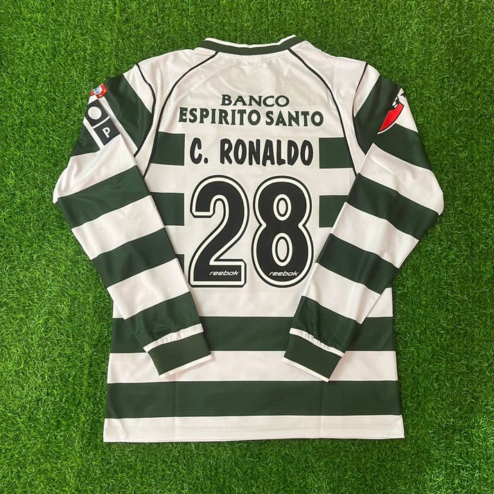 Sporting Lissabon CP Cristiano Ronaldo 28 Retro Langarm Home Trikot 2001-2003