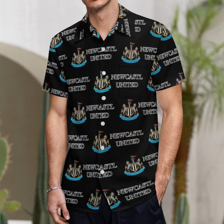Newcastle United Kurzärmelige Herrenhemden, Passform Sommer Kurzarm Casual Button-Down Hemden