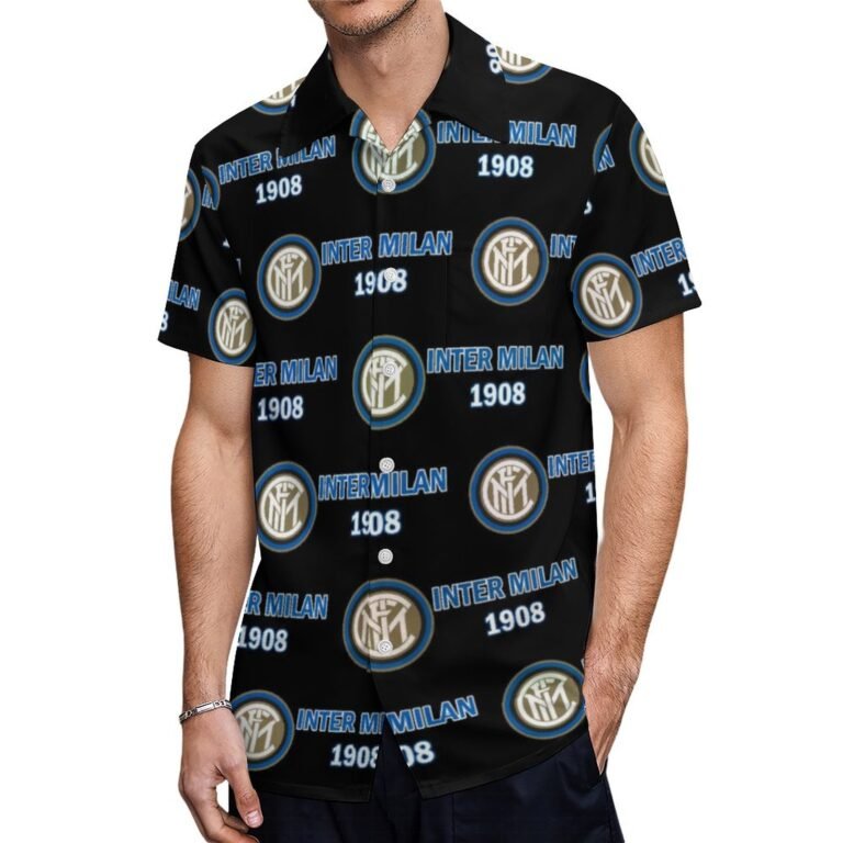 Inter Mailand Kurzärmelige Herrenhemden, Passform Sommer Kurzarm Casual Button-Down Hemden