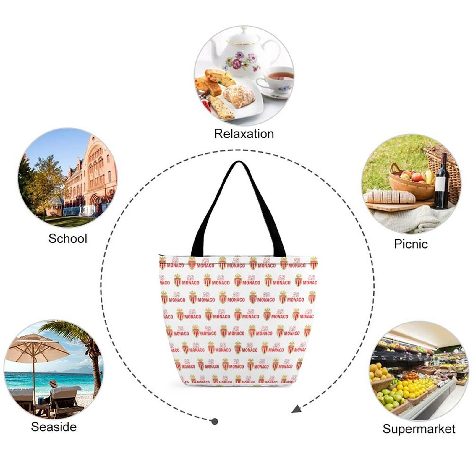 AS Monaco Frauen Tragetasche Oxford-Stoff Einkaufsbeutel Tote Bag AS Monaco Frauen Tragetasche Oxford-Stoff Einkaufsbeutel Tote Bag