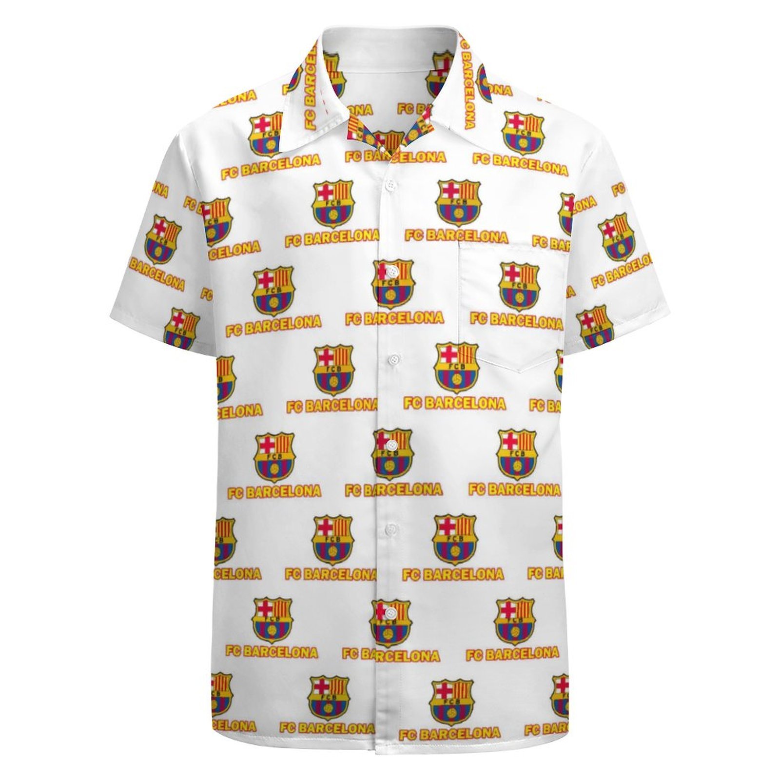 Fc Barcelona Kurzärmelige Herrenhemden, Passform Sommer Kurzarm Casual Button-Down Hemden Fc Barcelona Kurzärmelige Herrenhemden, Passform Sommer Kurzarm Casual Button-Down Hemden