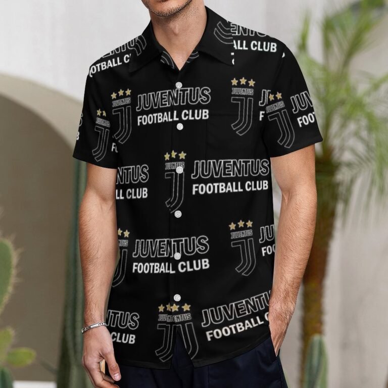 Juventus FC Kurzärmelige Herrenhemden, Passform Sommer Kurzarm Casual Button-Down Hemden