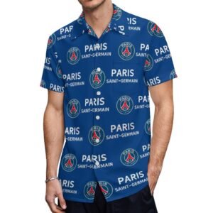 Paris Saint-Germain Kurzärmelige Herrenhemden, Passform Sommer Kurzarm Casual Button-Down Hemden