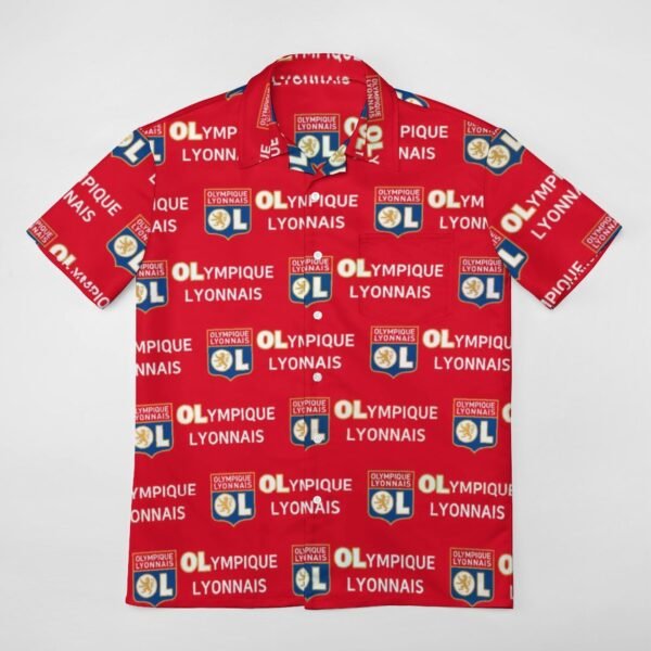 Olympique Lyonnais Kurzärmelige Herrenhemden, Passform Sommer Kurzarm Casual Button-Down Hemden