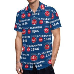 FC Heidenheim Kurzärmelige Herrenhemden, Passform Sommer Kurzarm Casual Button-Down Hemden