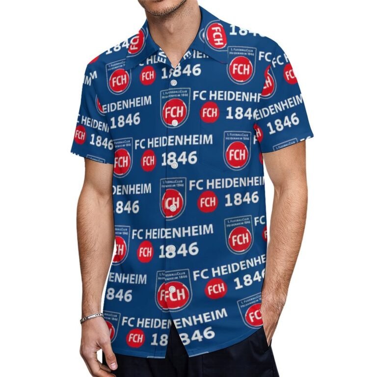 FC Heidenheim Kurzärmelige Herrenhemden, Passform Sommer Kurzarm Casual Button-Down Hemden
