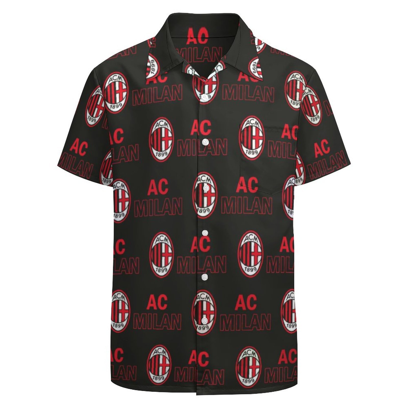 AC Mailand Kurzärmelige Herrenhemden, Passform Sommer Kurzarm Casual Button-Down Hemden AC Mailand Kurzärmelige Herrenhemden, Passform Sommer Kurzarm Casual Button-Down Hemden