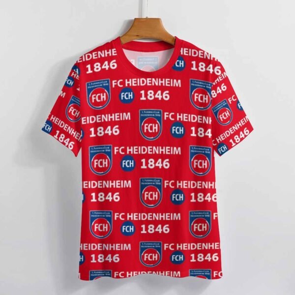 FC Heidenheim 3D Vollständig Druck Kurzarm T-Shirts Beiläufige Tee Tops