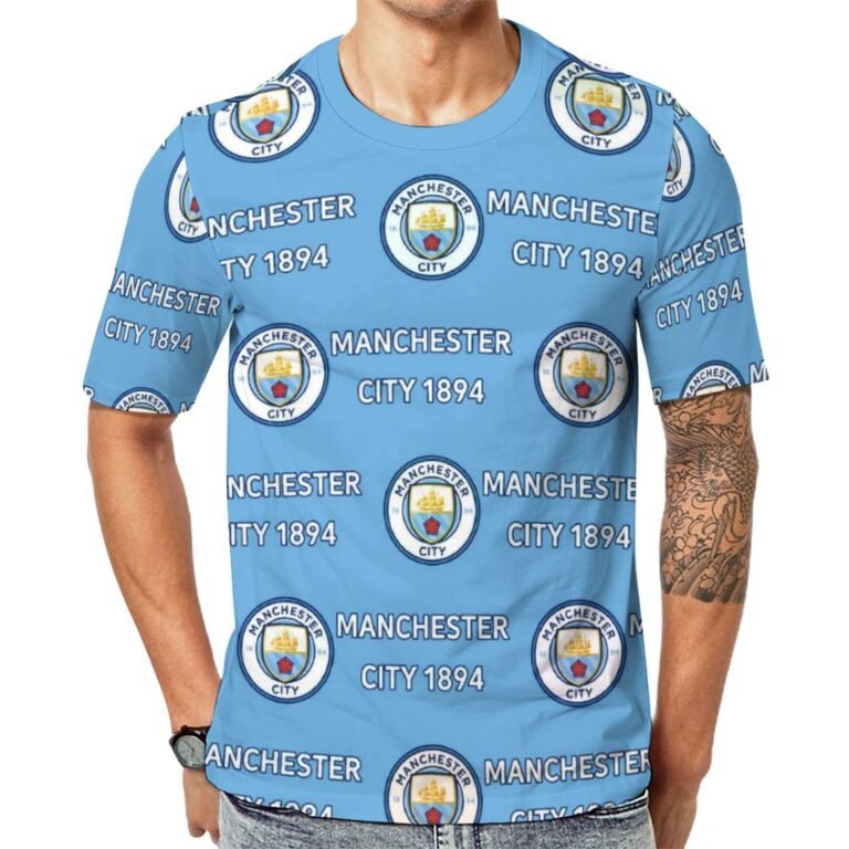 Manchester City Unisex 3D Vollständig Druck Kurzarm T-Shirts Beiläufige Tee Tops