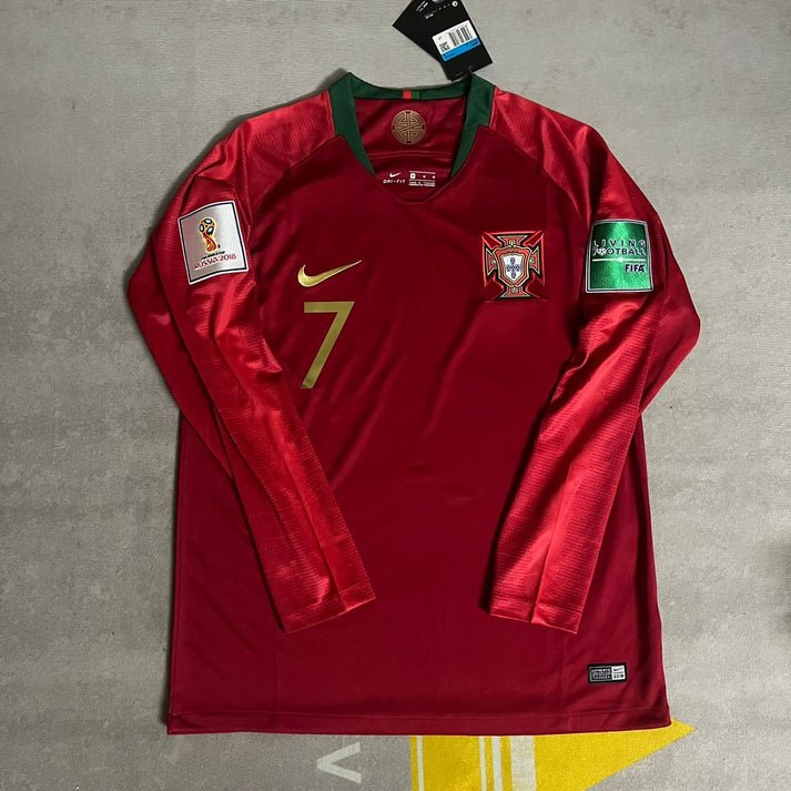 Portugal Cristiano Ronaldo 7 Langarm Retro Home Trikot WM 2018