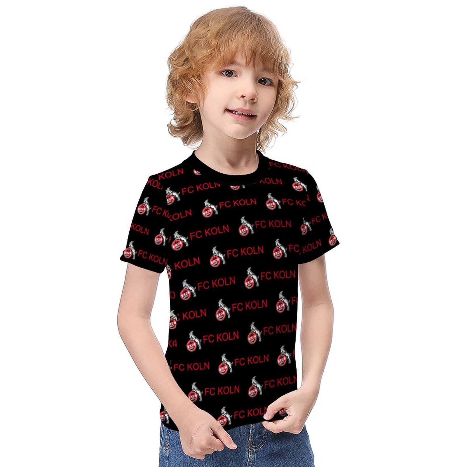 FC Köln Jungen Mädchen Kurzarm 3D-Druck T-Shirt Rundhals-Sommerhemd Tops FC Köln Jungen Mädchen Kurzarm 3D-Druck T-Shirt Rundhals-Sommerhemd Tops