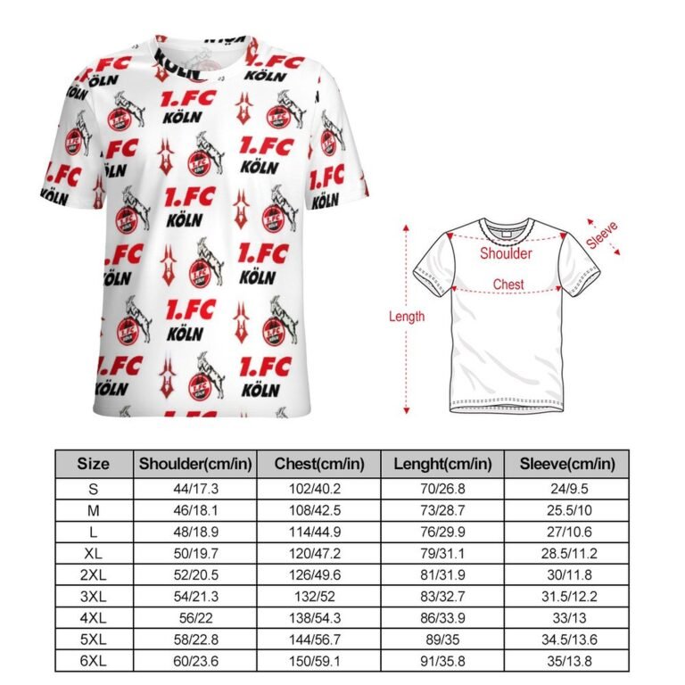 FC Köln 3D Vollständig Druck Kurzarm T-Shirts Beiläufige Tee Tops